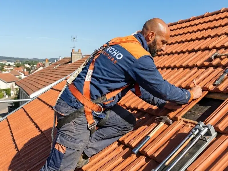 Artisan posant des tuiles